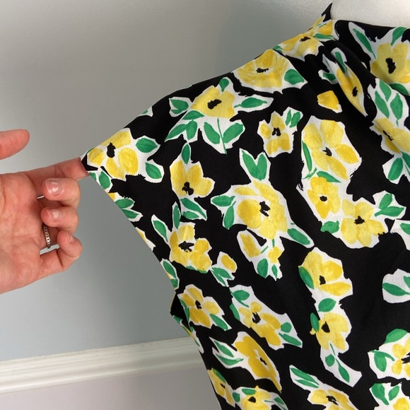 NWT Ann Taylor Floral Mock Neck Midi Flare Dress Floral Size 12 Black Yellow - Picture 6 of 15